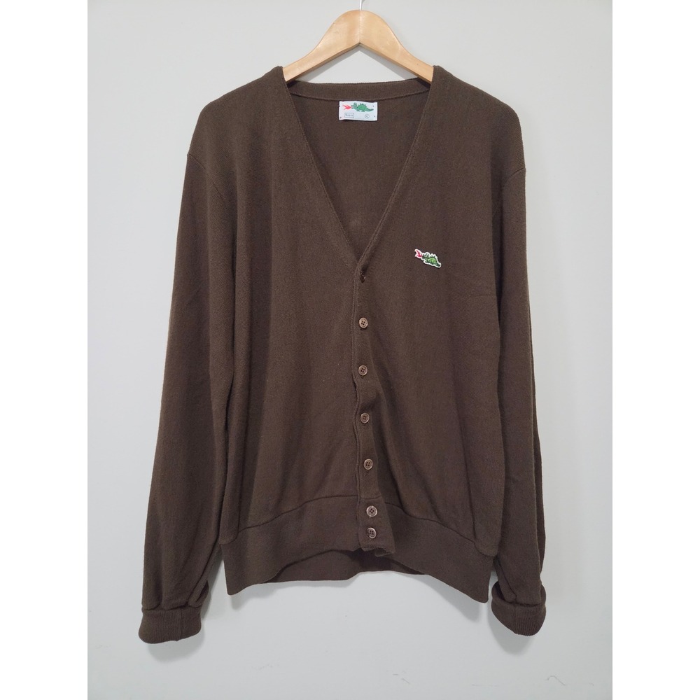 Vintage Sears Dragon Cardigan Sweater Mens XL Brown Knit V-Neck Button Front
